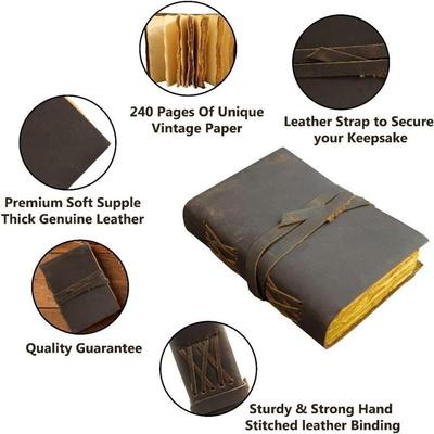 Vintage Leather Journal, 200 Handmade Deckle Edge Paper Journal, Leather Sketch