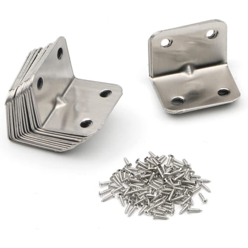 L-Shaped Corner Braces, Stainless Steel Right-Angle L-Shaped Iron Brackets for Furniture Shelves, Bronze Tone, 10pcs (25*25*32mm), Includes 40 M4*16 S
