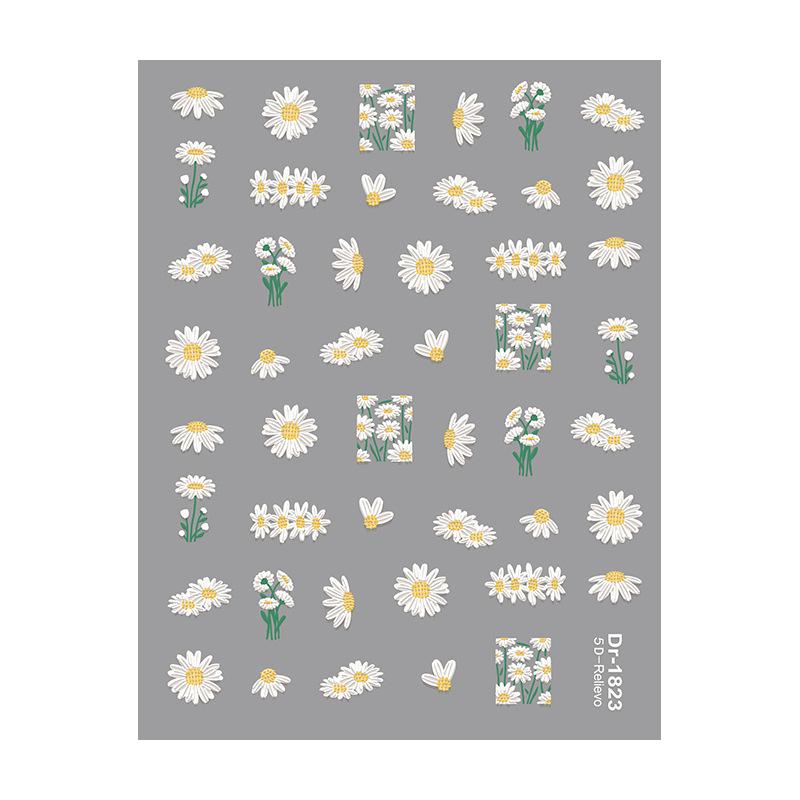 Redanco 5D Embossed Cartoon Nail Art Stickers - Daisy Flowers 3D DR1824