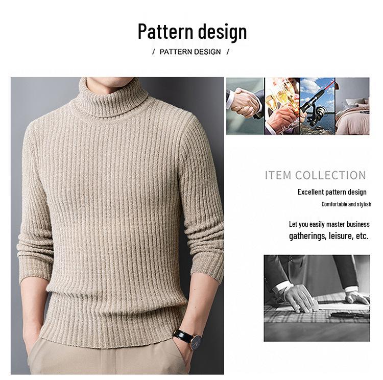2025 Men's Autumn/Winter Thick High-neck Knit Sweater - Fashionable Casual Long-sleeved Base Layer for Middle-aged Men