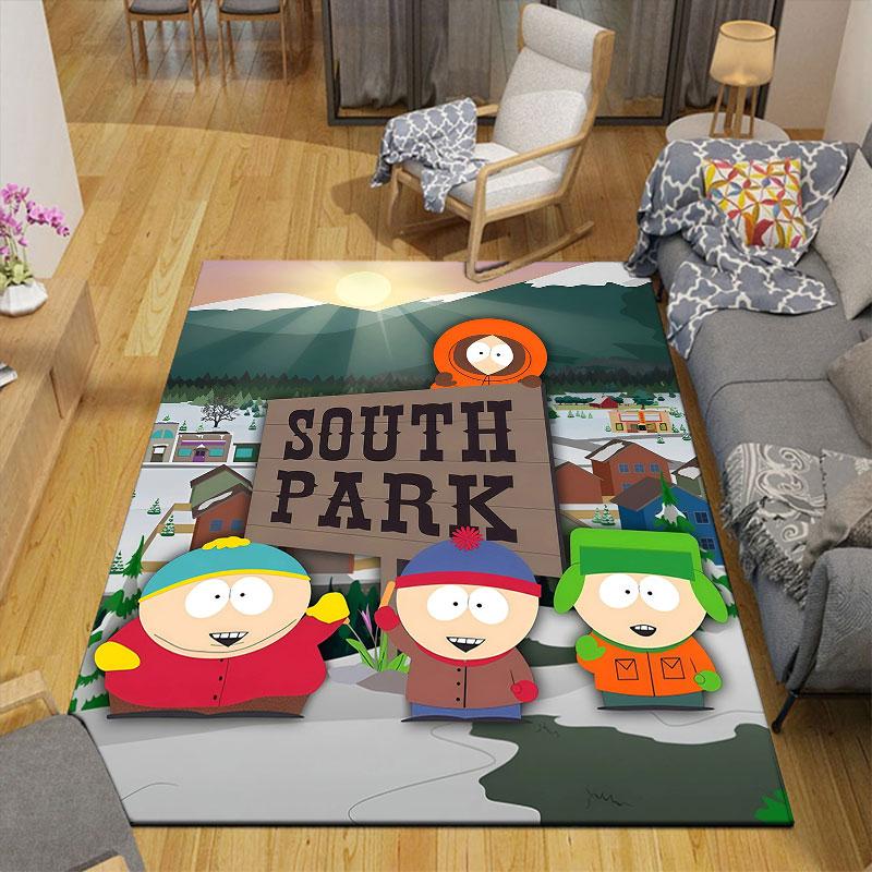 South Park Flannel Printed Carpet, Home Sofa Decoration for Living Room & Bedroom, Non‑Slip Play Flannel Floor Mat for Game Room