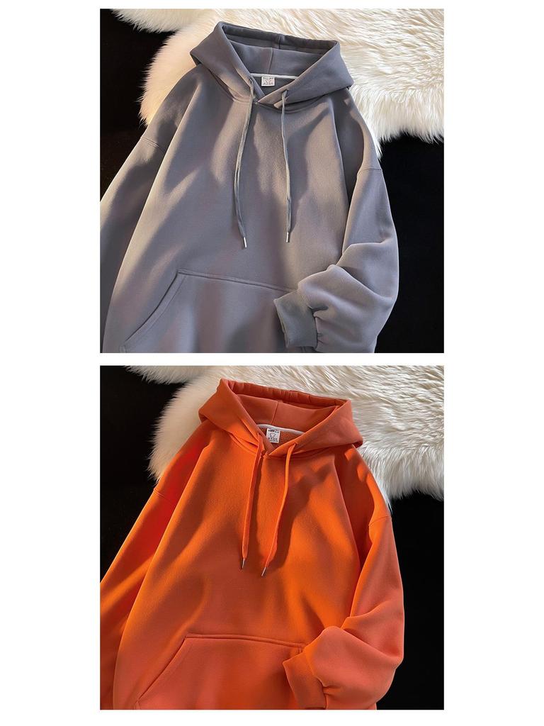 Men's Dark Green High-Gloss Heavy Oversized Hooded Sweatshirt for Autumn/Winter, Plus Velvet, Basic Style.