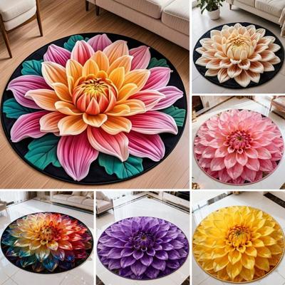 Floraler Plüsch-Bodenmatte 3D Optische Illusion Runder Kleiner Bereichsteppich Rutschfester Saugfähiger Teppich für Wohnzimmer Schlafzimmer Küche Badezimmer Sofa Kaffeetisch