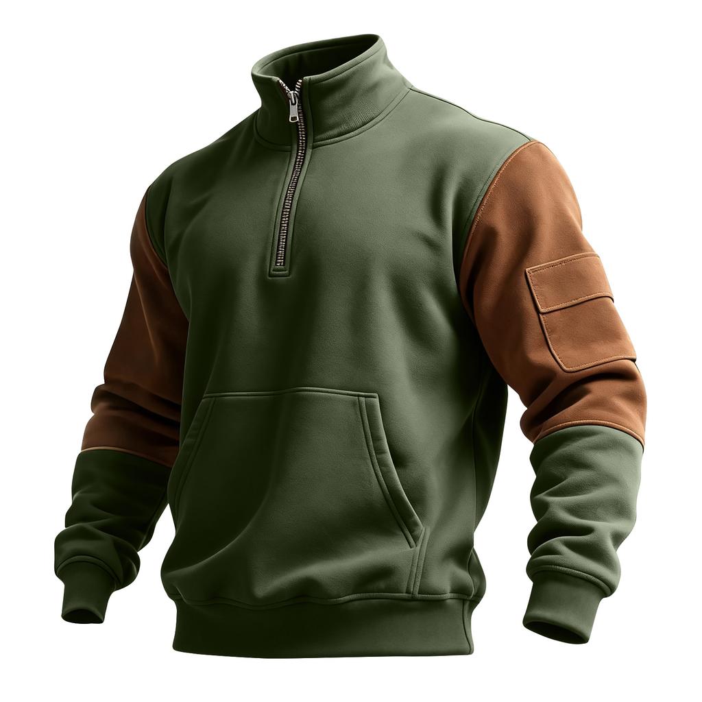 Men's Colorblock Half Zipper Sweatshirt Men's Sports Large Size Casual Sweatshirt