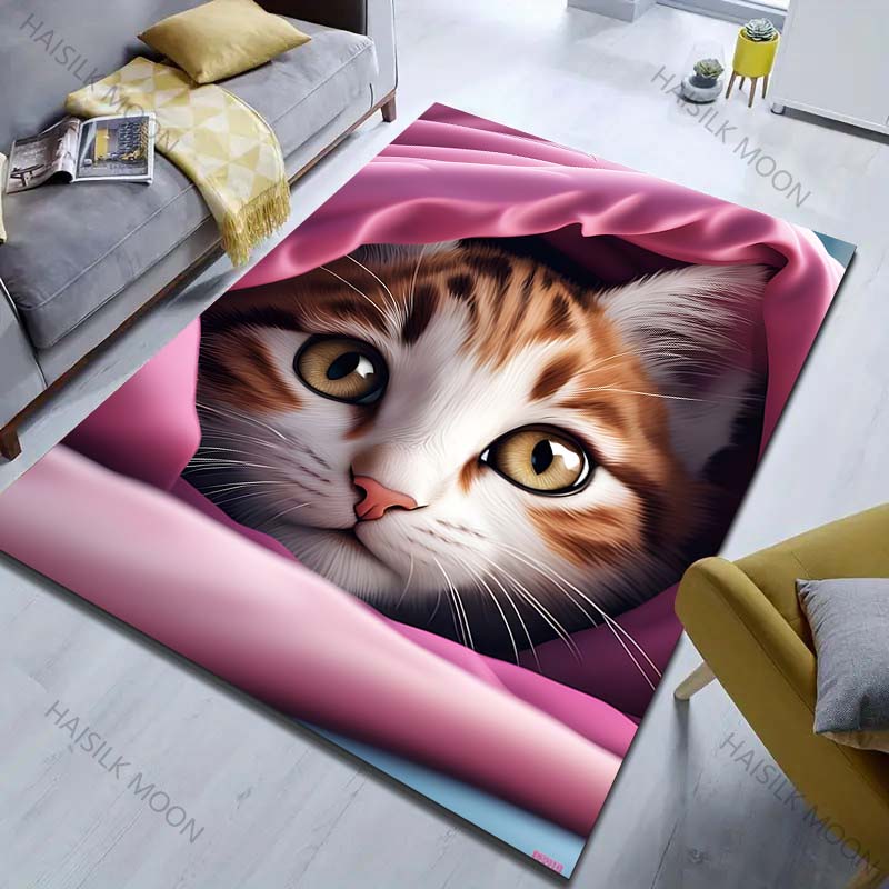 Cat Sticking Its Head Out Pattern Carpet for Bedroom Living Room Bedside Sofa Floor Mat Modern Home Decor Area Rug Large Size