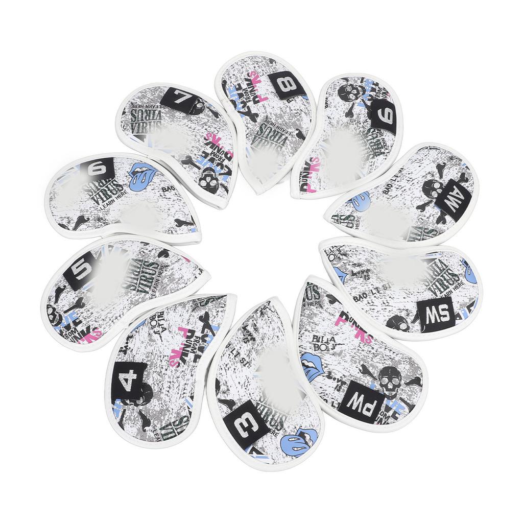 10pcs Golf Iron Covers Skull Pattern PU Scratch Proof Club Iron Head Protector for Daily Use