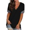 Europe and the United States Spring and Summer Cross-border New Women's Base Shirt Solid Color V-neck Short-sleeve Stitchin