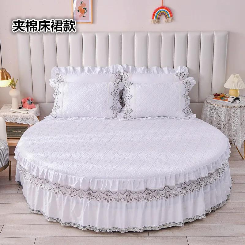 

Стеганая круглая простыня на резинке, хлопковое покрывало, нескользящий чехол для матраса, романтическая простыня для дома в отеле, подзоры с наволочкой Diameter 200cm 3pcs