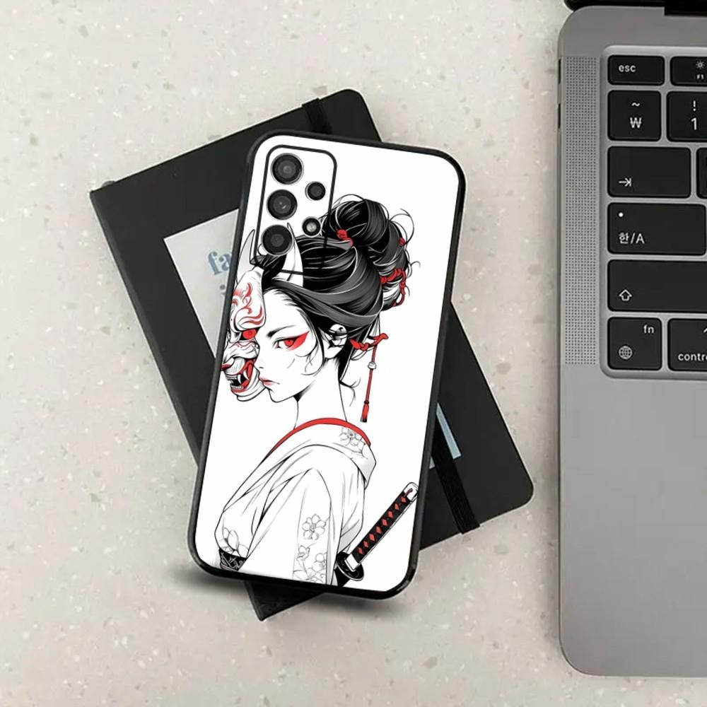 Samurai Warrior Geisha Phone Case For Samsung S21,S22,S23,S30,Ultra,S20,Plus,Fe,Lite,Note,10,9,5G Black Soft Cover