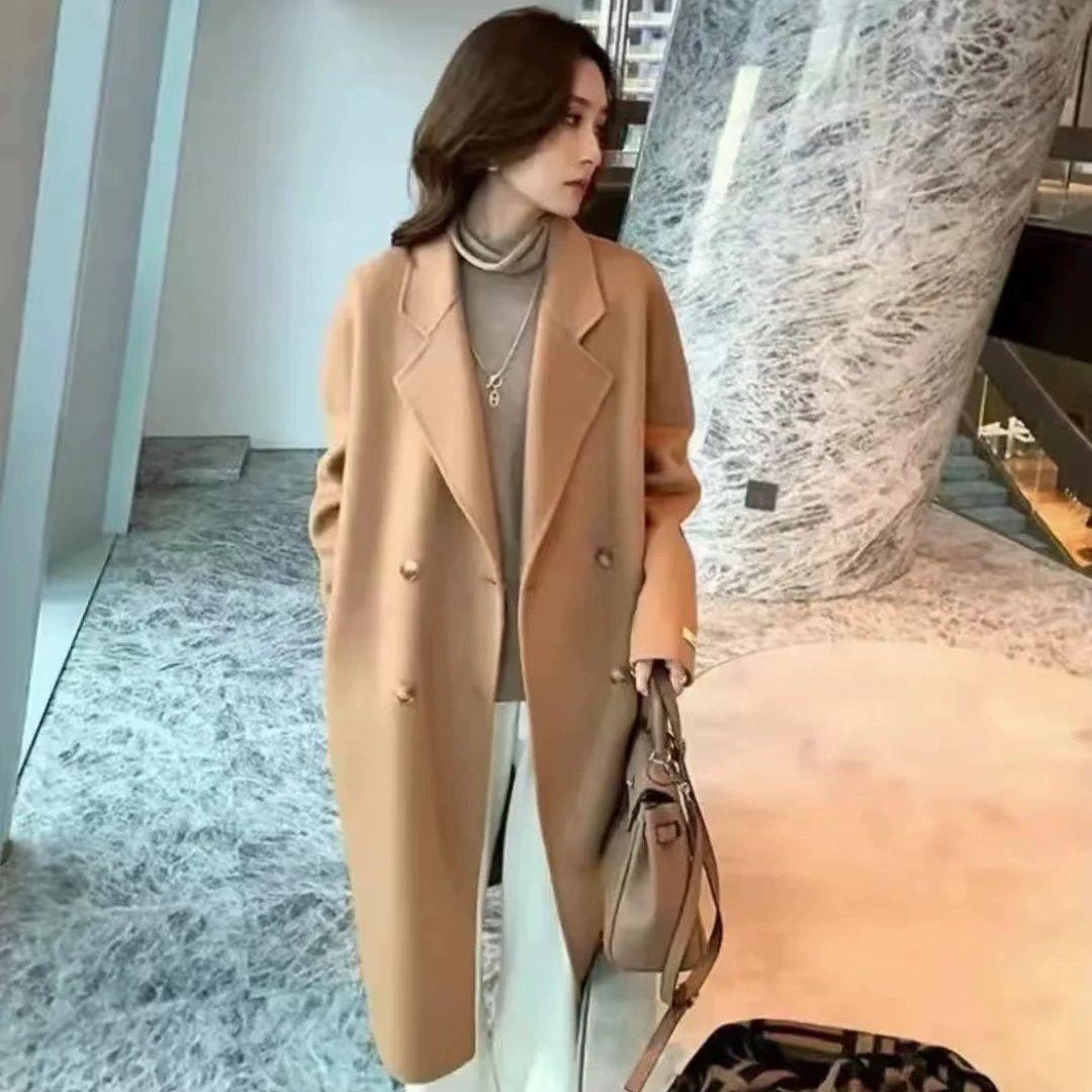 

Women s Korean Style Double-Sided Wool Coat - Fashionable, Loose, Slimming, Versatile, Mid-Length, Lazy Style XS (80-115 cm)