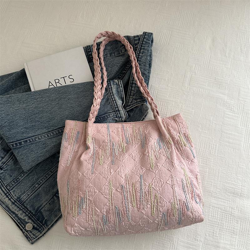 

Large capacity tote bag 2025 autumn new contrasting stripes versatile Korean version commuter shoulder bag tote bag