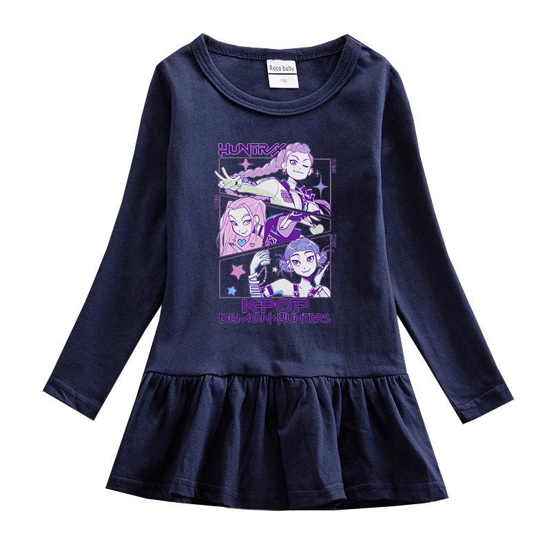 

Kpop Monster Hunter Girl Group Ruffle Sleeve Cartoon Dress - Elegant Mesh Pleated Skirt for Spring & Autumn. 140 cm