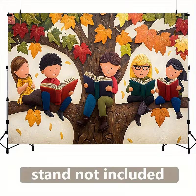 2D Verspielter Kinder Lese Herbstbaum Fotografie Hintergrund