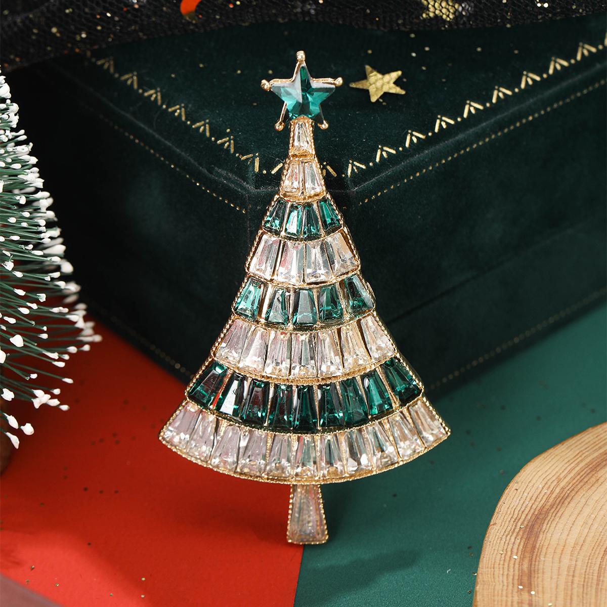 

Christma’s Rhinestone Christmas Tree Brooch for Women Unisex Glass Plant Pins Event Party Decoration Clothes Accessories