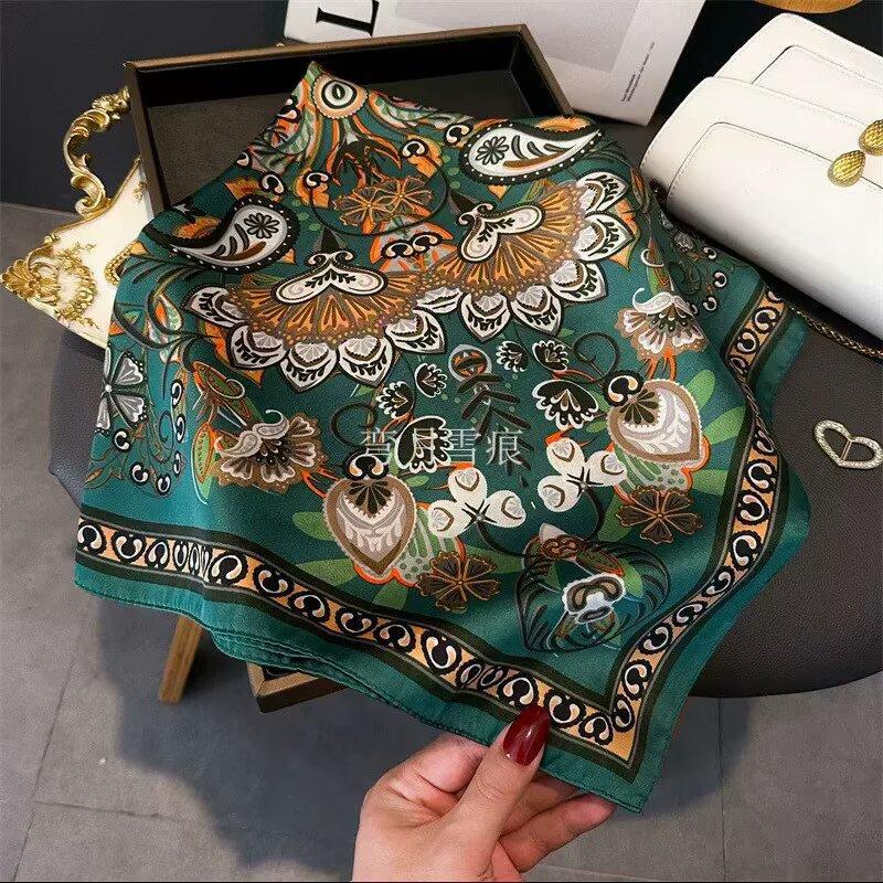 Neckerchief Female Luxury Square Scarf For Women Silk Feeling Shawl Satin Hijab Fashion Wraps Hair Bands Ribbon Headband Bandann