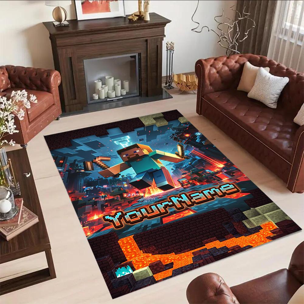 Minecraft 3 Personalized Name Carpet Perfect for Foyer Balcony Bedrooms Decorate room Anti-slip Rug Anime Office Decor