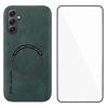 WANLONFENG YBP Series For Samsung Galaxy A35 5G Magnetic Case with Tempered Glass Film PU+TPU Phone Cover Large Cutout