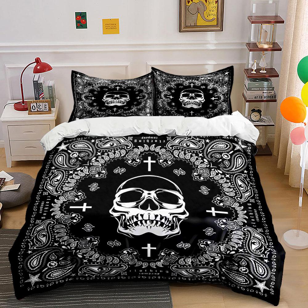 Skull Bandana Decorative Set Soft Skin-Friendly Bedding Set Includes 1 Duvet Cover And 2 Pillowcase Gift