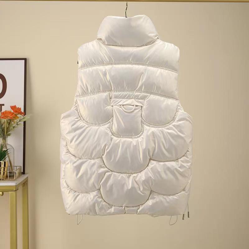 Damen Cropped Puffer Baumwollweste mit lockerer gepolsterter Kapuze Solides Oberteil