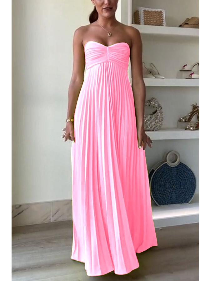 Women's Fashion Pleated Bandeau Dress - Sleeveless, Solid Color, New Arrival