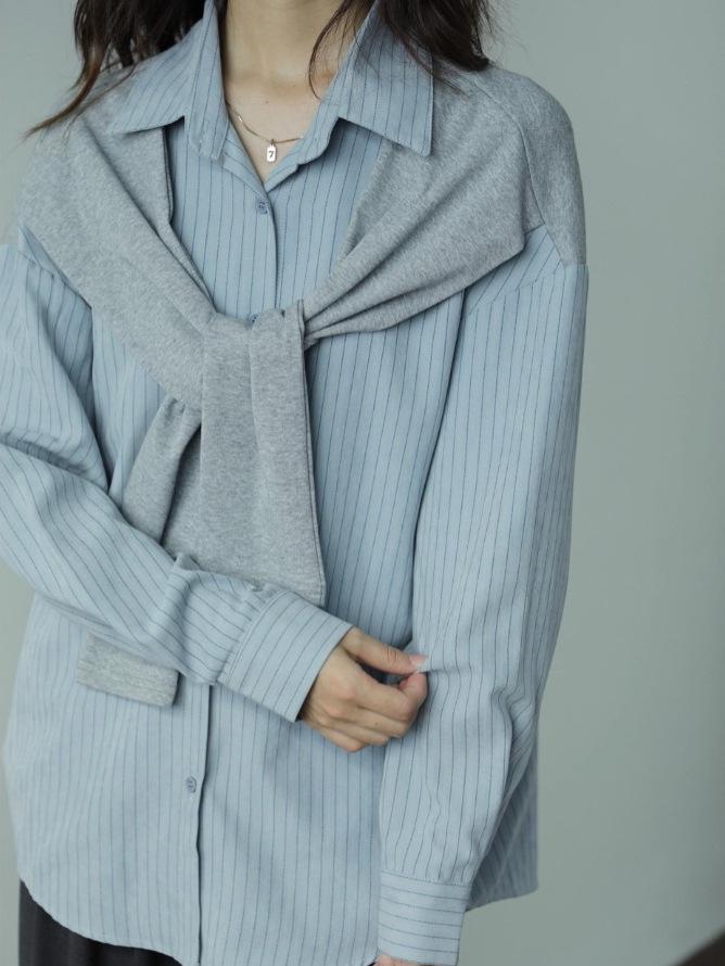 Women's Striped Long-Sleeve Shawl Shirt - Autumn/Winter Slim-Fit, Soft, Versatile, Casual.