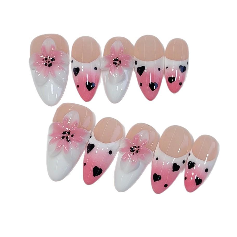 Handmade 3D Floral French-Style Wearable Nail Tips - European and American Bestseller for Spring
