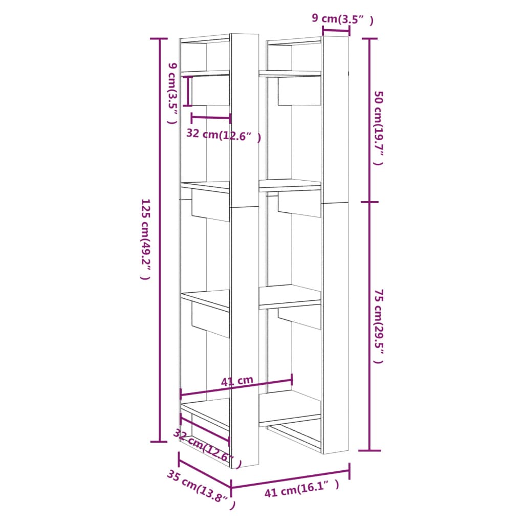 Vidaxl Bookshelf/Room Divider, 41X35X125 Cm, Solid Pine Wood