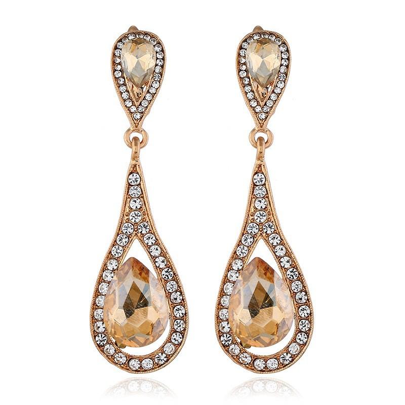 

Geometric Water Drop Crystal Earrings Women s, European and American Fashion Retro Bridal Wedding Earrings