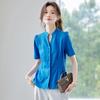 Teluoman Women's Elegant V-Neck Chiffon Short-Sleeve Blouse