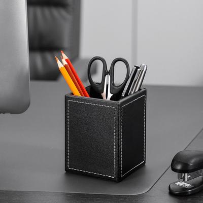 Leder Stiftehalter Kreatives Studenten Schreibwaren Büro Einfaches Quadratisches Mäppchen Schreibtisch Organizer Schwarz Business
