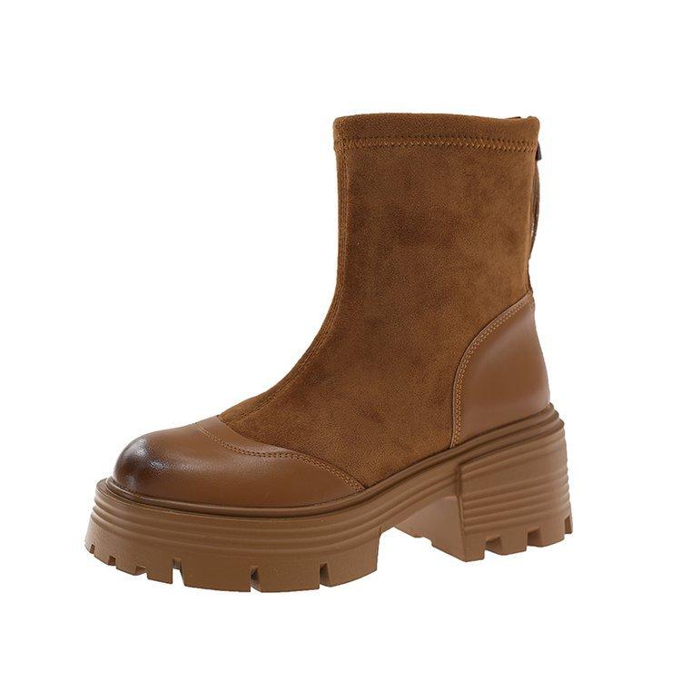 Retro Martin Boots Women's British Style 2025 Autumn and Winter New Small Thick-soled Heightened Black Thick Heel Thin Short Boots