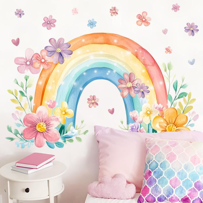 Rainbow Flower Wall Sticker Removable Self Adhesive Home Decor for Bedroom Living Room Wall Background Decoration