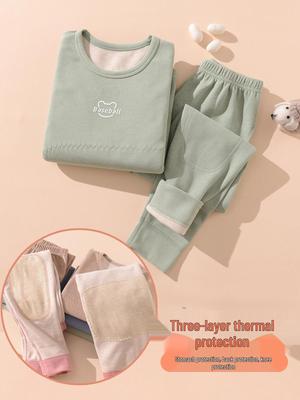 Dreilagiges Thermounterwäsche-Set für Kinder: Verdicktes Fleece Kaschmir Seide für Jungen und Mädchen - Herbst/Winter