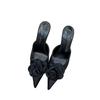 Pointed Beautiful High Heels Women's 2025 New Summer and Summer High-end Rose Satin Thin Heel Bag Head Half Slippers Sandals