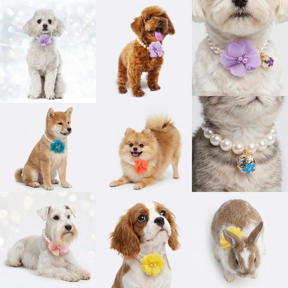 Multi Size Available Cat Neck Ring Elastic Stretchable Dog Pearl Necklace  Indoor Daily Use синий