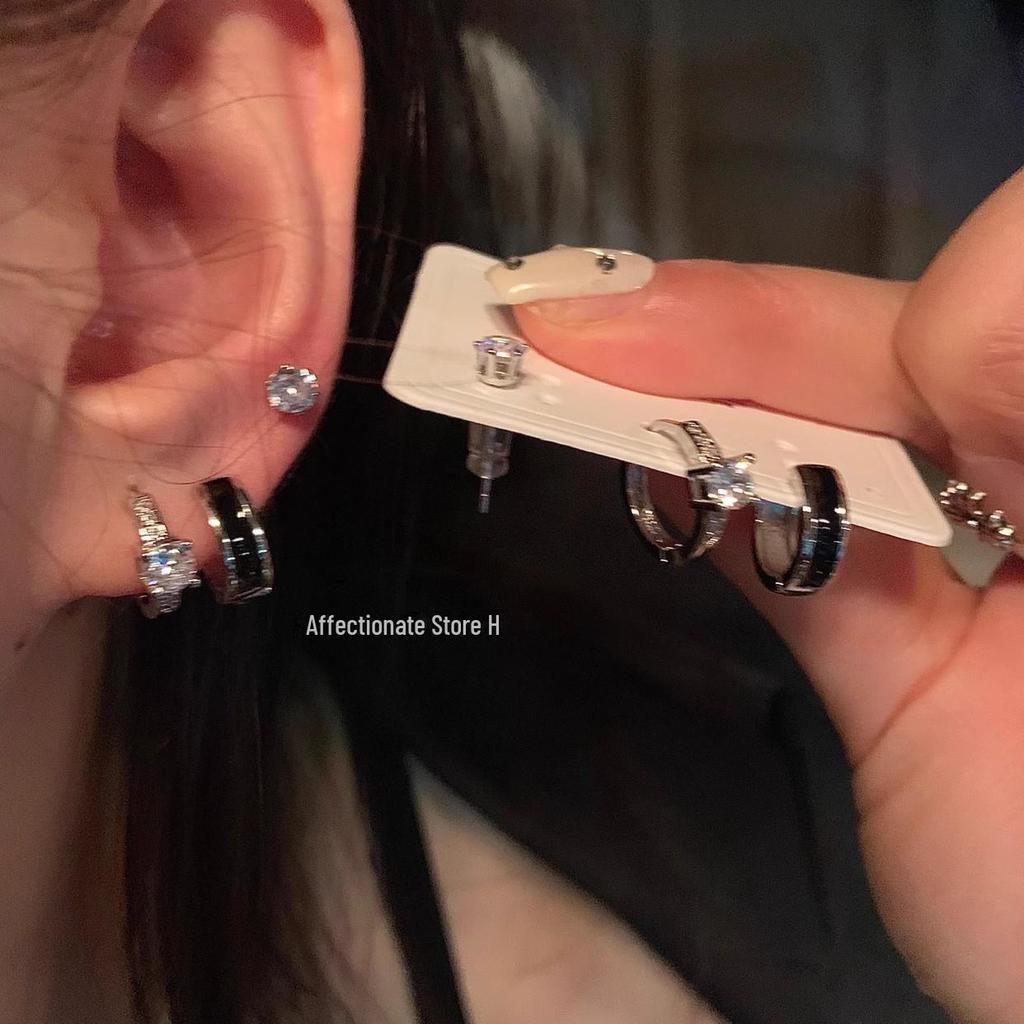 Elegant Zircon Hoop Ear Clip Earrings for Women - Korean Style Trendy Celebrity Jewelry Set