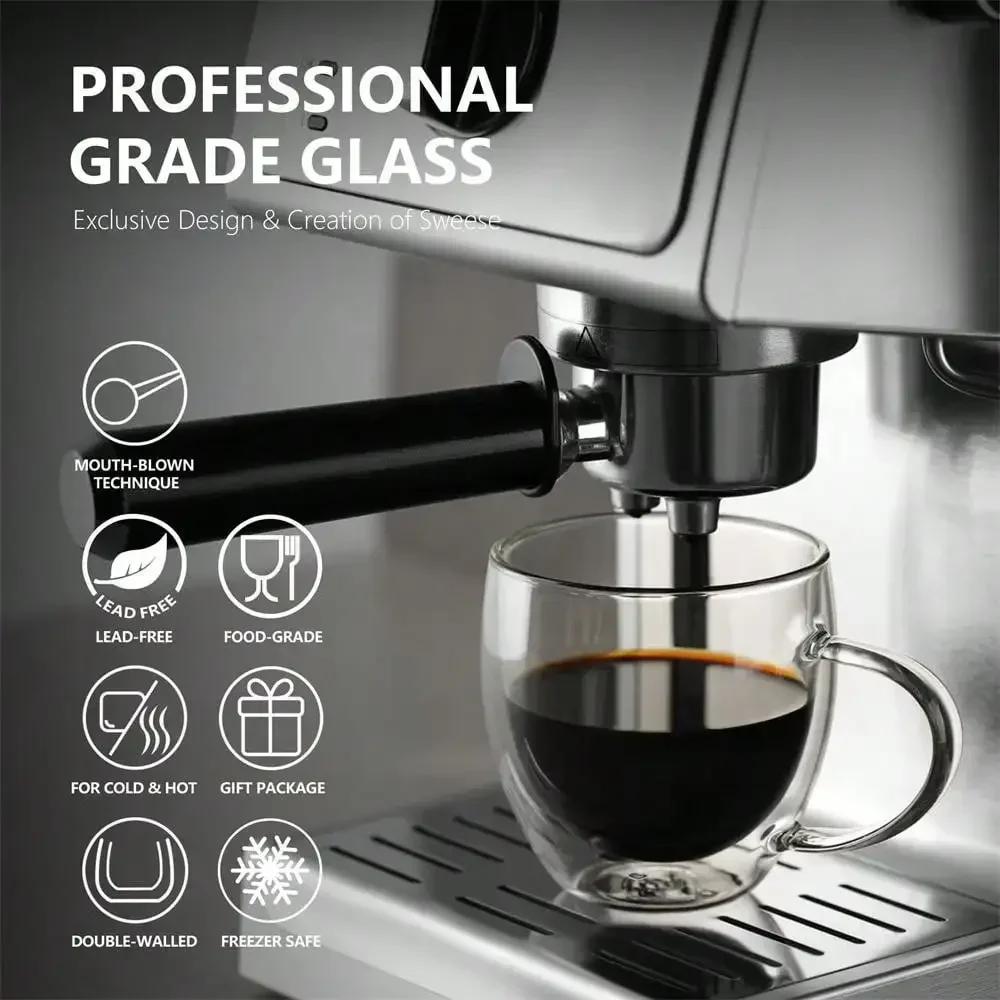 250ml Double-layer Transparent Glass Coffee Cup with Handle Double-layer Heat Insulation High Temperature Juice Milk Cup