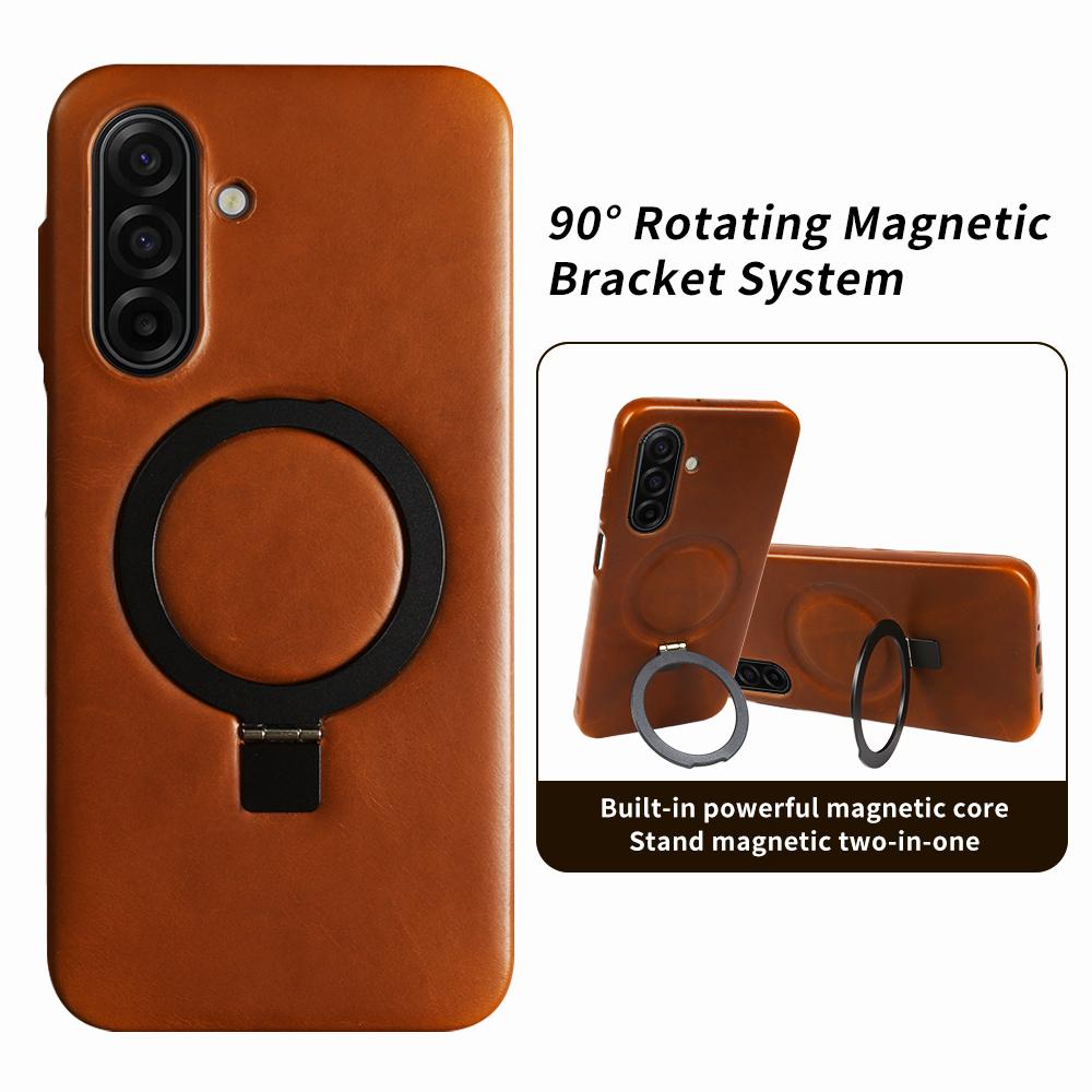 Magnetic Bracket Ring Genuine Leather Case For Samsung Galaxy A17 A07 A36 A16 A26 A56 A55 A35 A13 A06 A34 A54 Phone Back Cover