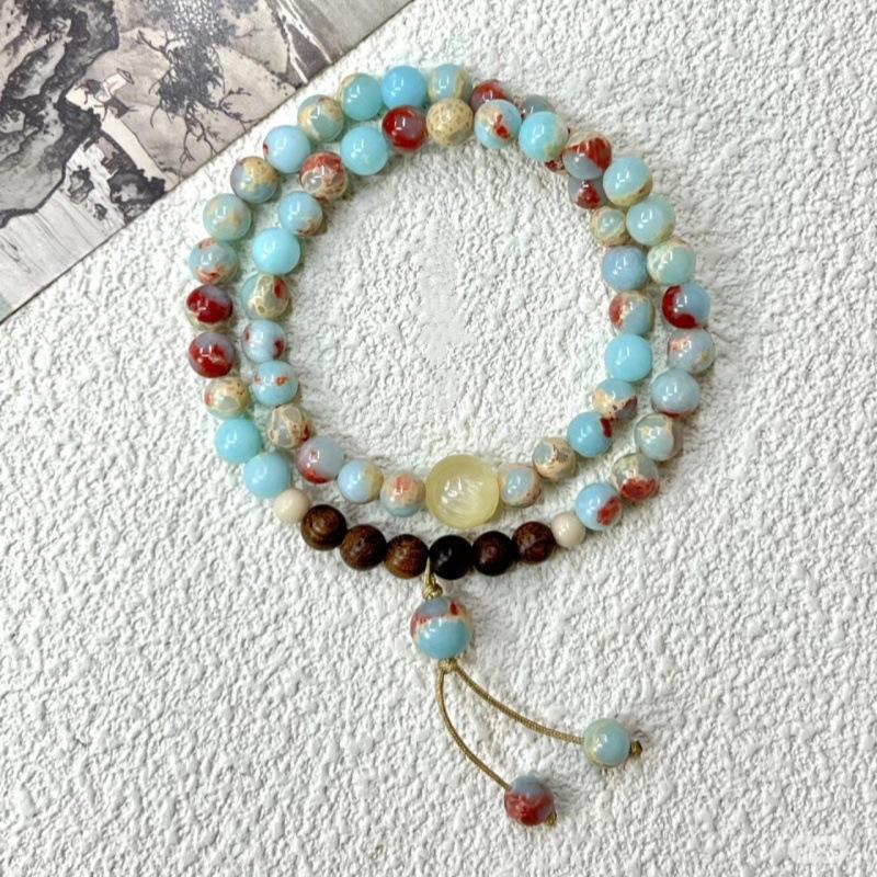 Chinese Style Imitation Shoushan Stone Beaded Double Layer Stacked Unisex Bracelet