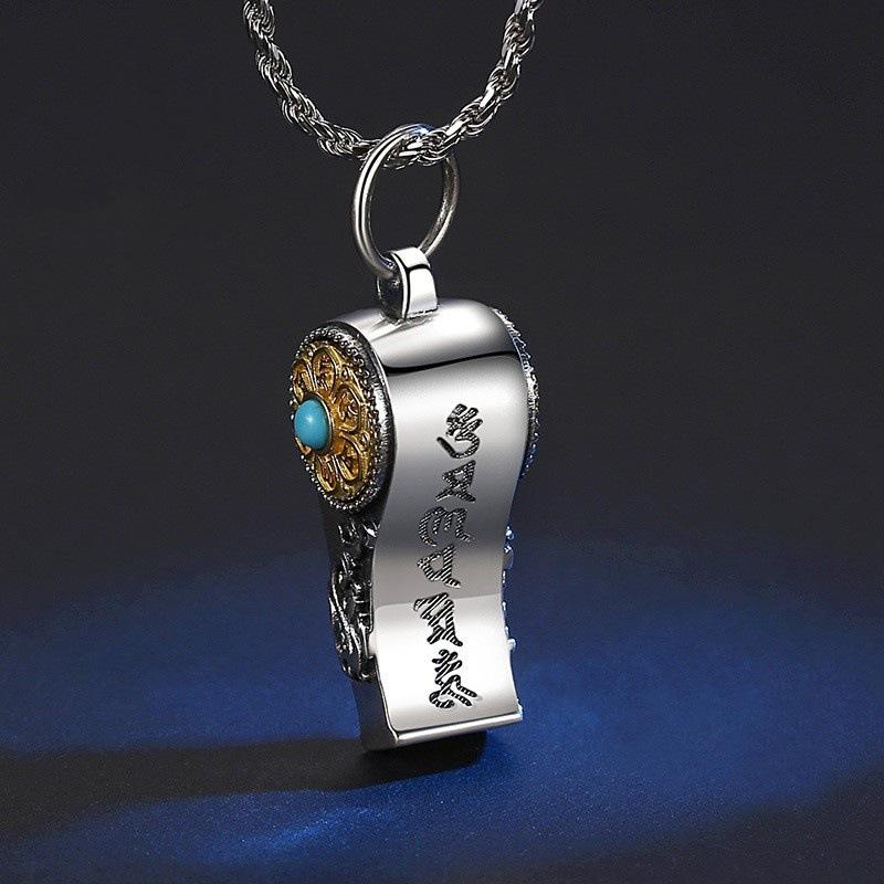 Retro Men's and Women's Necklaces, Pendants, Whistles Can Be Blown S925 Sterling Silver, New Rotatable Six-character Mantra Personalized Thai Silver