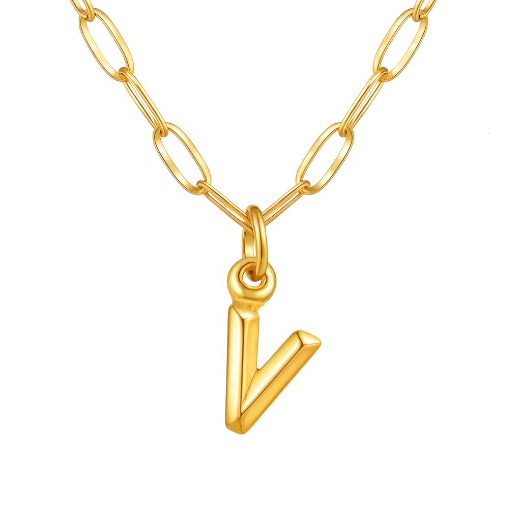 Stainless Steel Plated 18K Gold Small Square Chain Three-Dimensional 26 Letter Pendant Necklace Fashion Jewelry Nc-1958