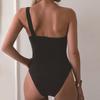 Women’s Fashion One-Piece Swimsuit with Metal Buckle, One-Shoulder Monokini Bathing Suit Slimming Tummy Control Bikini Swimwear