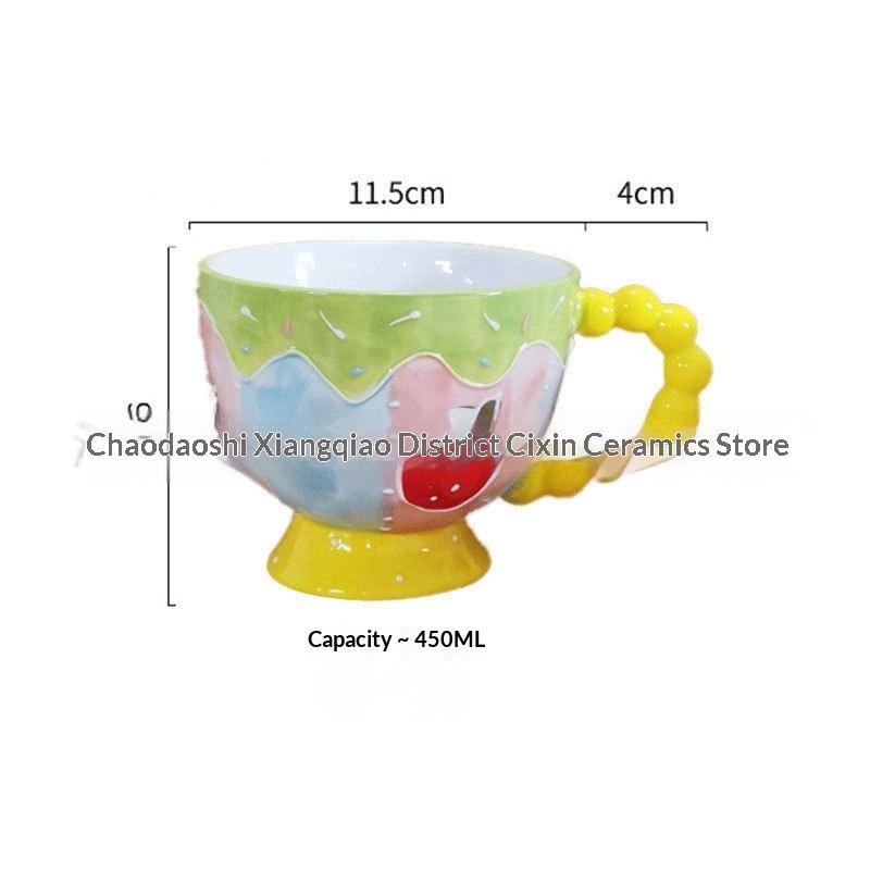 Hand-painted Ceramic Cup Cute Creative Bead Handle Breakfast Cup High Value Large Capacity Milk Oat Cup Drinking Cup