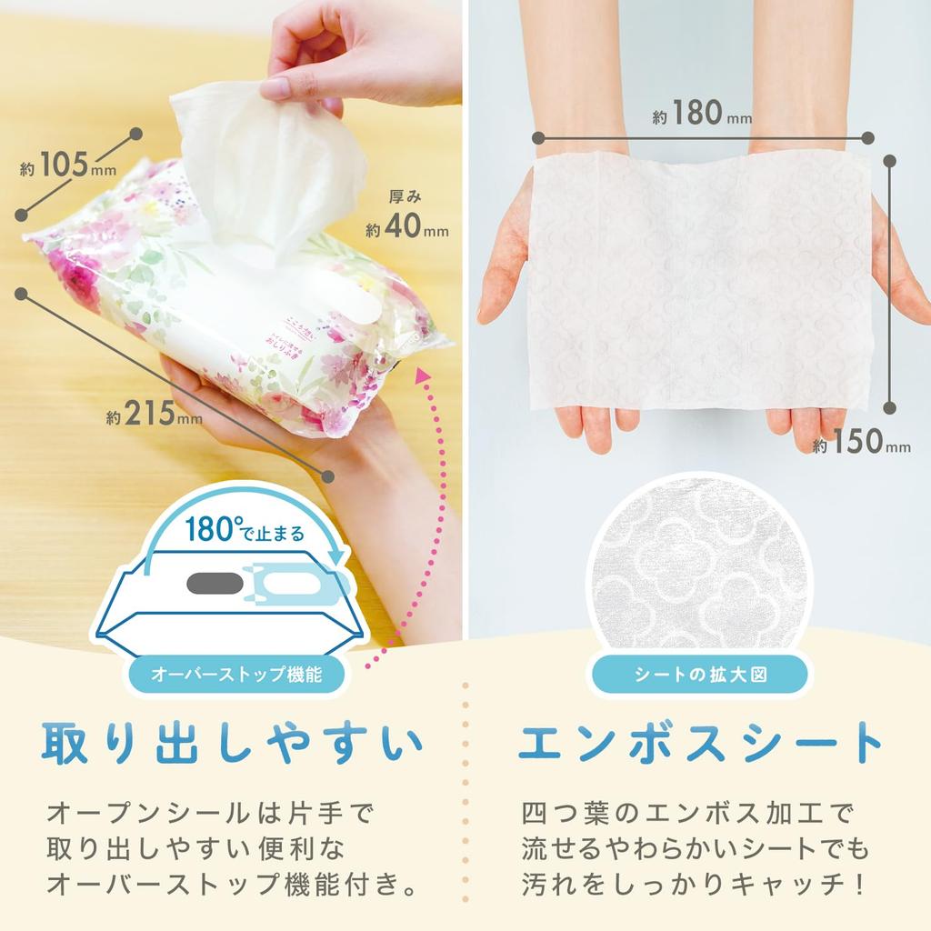 LEC Kokoro Omoi Adult Flushable Wet 80 Sheets X 3 Packs Durable Wipes for Thorough Wiping Made In Japan Contains Hyaluronic Acid Wipes, / / /