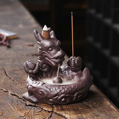 1pc, Purple Clay Handmade Dragon Backflow Incense Burner Lucky Home Decorations Feng Shui Wealth Transfer Ball Burner Tea Pet