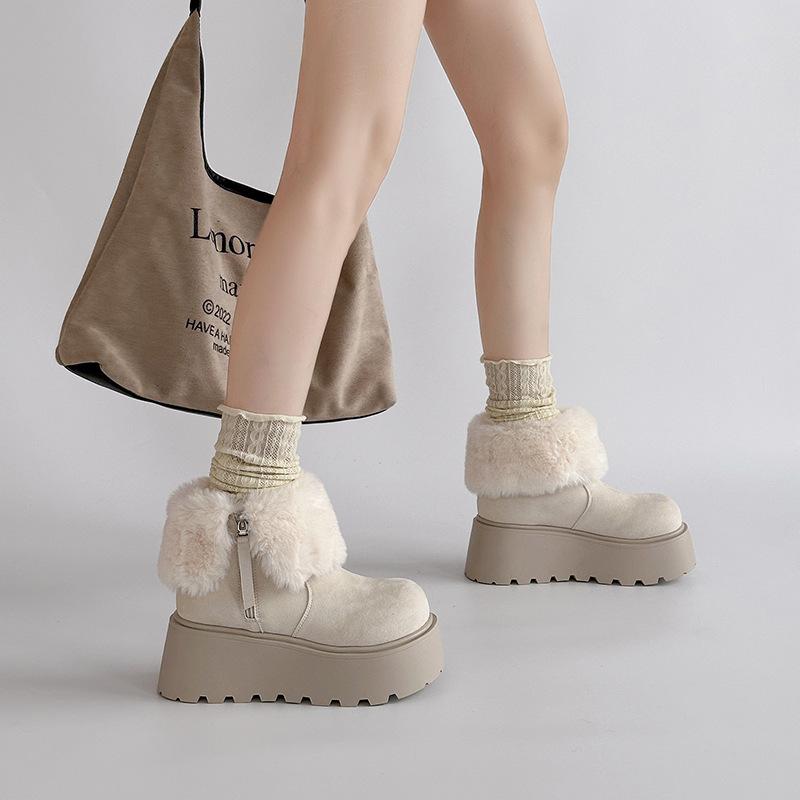 Piaohong versatile literary and artistic fan thick-soled heightening snow boots trendy girl 2025 autumn and winter new velvet warm big head cotton s