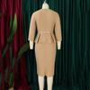 Elegantes Büro-Damenkleid Neuer V-Ausschnitt Dreiviertelärmel Gürtel in der Taille Wadenlang Formelles Business-Arbeitskleid