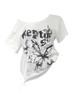 T-shirt Bianca Y2k Vintage Oversize Scollo a Barca Manica Corta Con Stampa Donna Casual Grafica Top Estivo Farfalla T-shirt