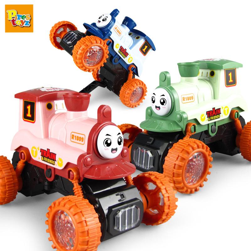 For Funny Stunt Steam Train Model Toys With Lights Music Electric Smoke Spray Car Battery-Operated Steaming Train Baby Kids Toys