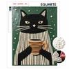 Framed Pearl Painting Kit Black Cat Drinking Coffee 3D Shiny Bead Art Canvas for Bedroom Living Room Decoration Wall Art DIY Crafts Set